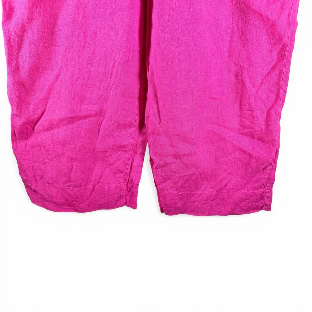 Tahari Women's Medium Pink 100% Linen Wide Straight Leg Pants Elastic Waist - Picture 8 of 8